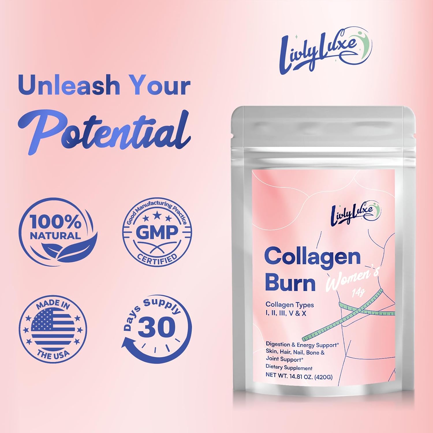 Women's Collagen Burn Powder - Belly Fat Burning & Metabolism Booster Supplement - 420g - LivLyLuxe