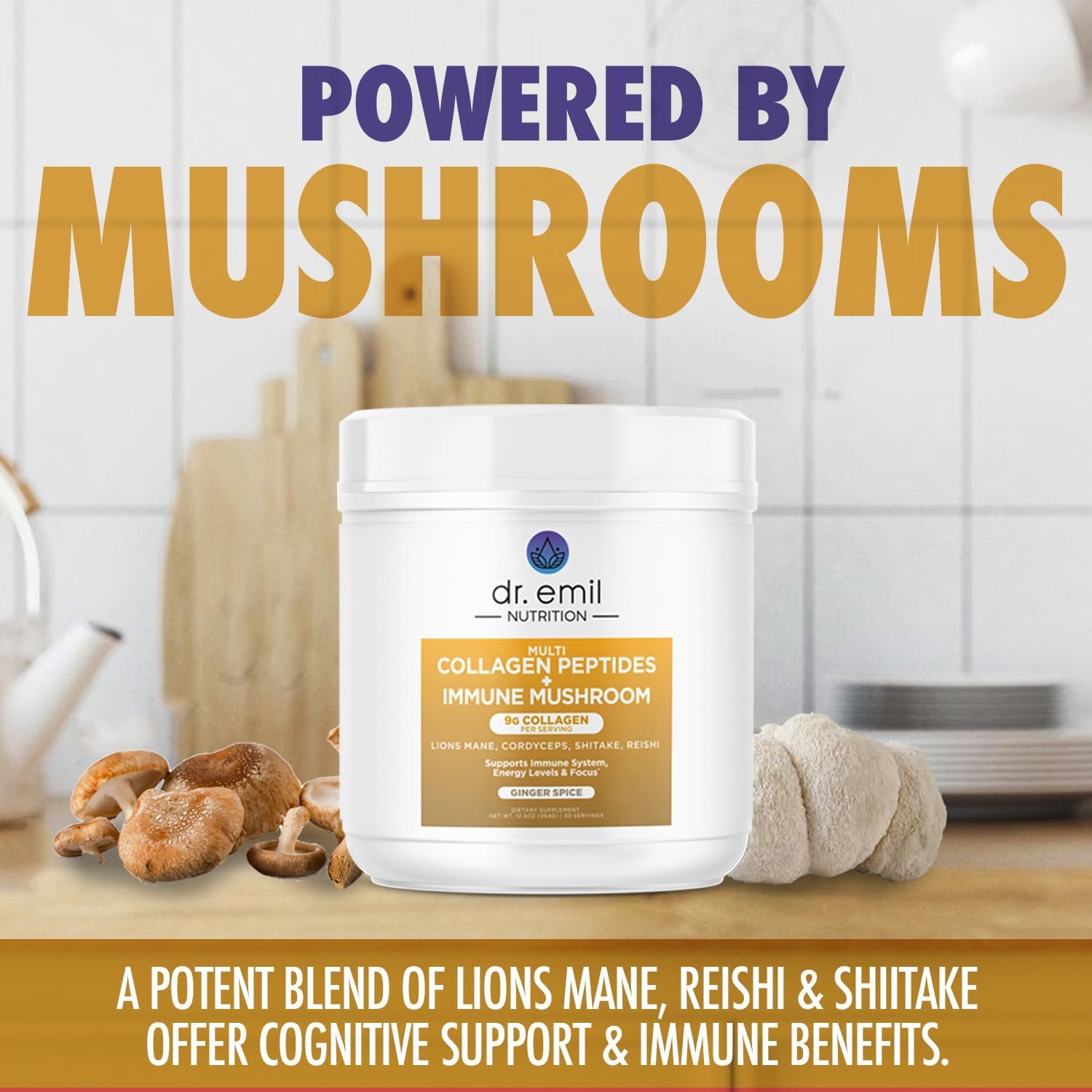 Women's Collagen Peptides Powder with Immune Boosting Mushroom Blend for Hair, Skin & Nails - Dr. Emil Nutrition