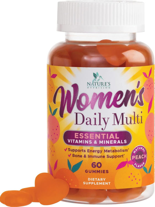 Women's Complete Daily Multivitamin Gummies with Vitamin A, C, D, E, B6, B12, Biotin & Calcium - Immune Health & Energy Support - Peach Flavored - Non-GMO - 60 Count