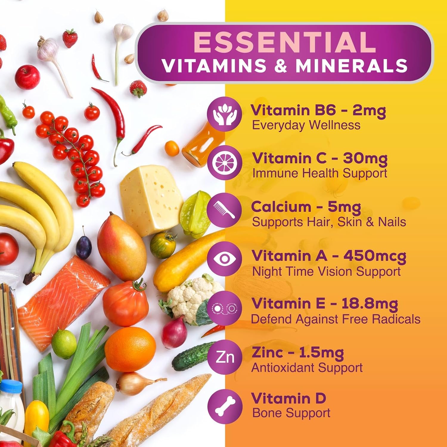 Women's Complete Daily Multivitamin Gummies with Vitamin A, C, D, E, B6, B12, Biotin & Calcium - Immune Health & Energy Support - Peach Flavored - Non-GMO - 60 Count