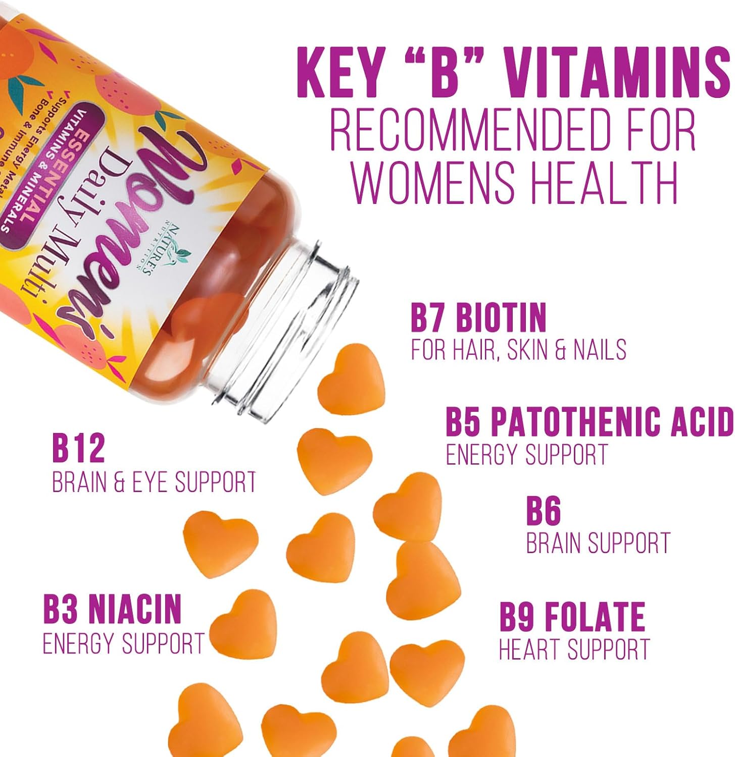 Women's Complete Daily Multivitamin Gummies with Vitamin A, C, D, E, B6, B12, Biotin & Calcium - Immune Health & Energy Support - Peach Flavored - Non-GMO - 60 Count