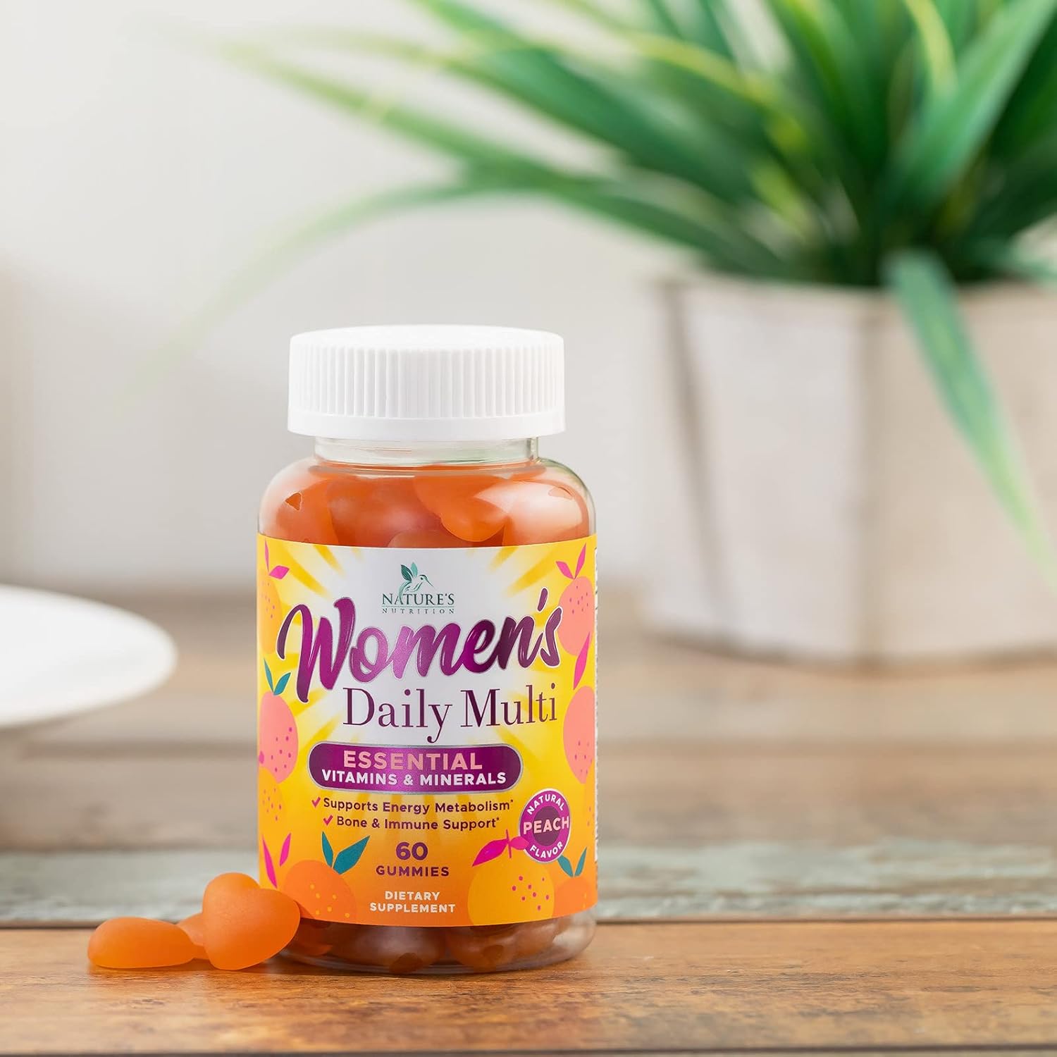 Women's Complete Daily Multivitamin Gummies with Vitamin A, C, D, E, B6, B12, Biotin & Calcium - Immune Health & Energy Support - Peach Flavored - Non-GMO - 60 Count