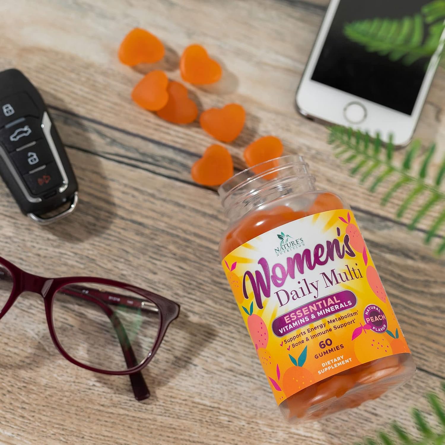Women's Complete Daily Multivitamin Gummies with Vitamin A, C, D, E, B6, B12, Biotin & Calcium - Immune Health & Energy Support - Peach Flavored - Non-GMO - 60 Count
