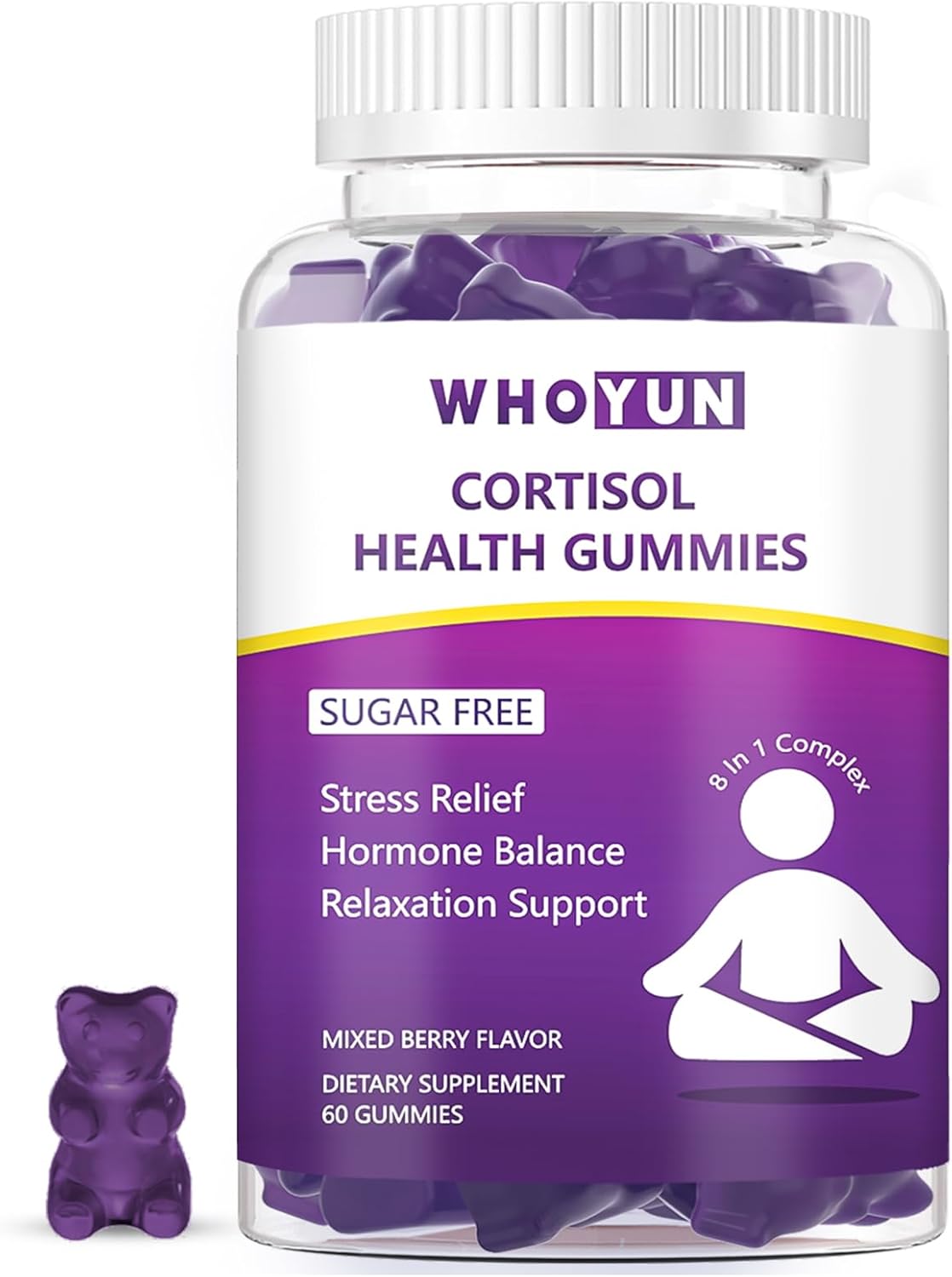 Women's Cortisol Support Gummies with Phosphatidylserine & Ashwagandha - Stress Relief & Magnesium - Vegan & Sugar Free - 60 Count