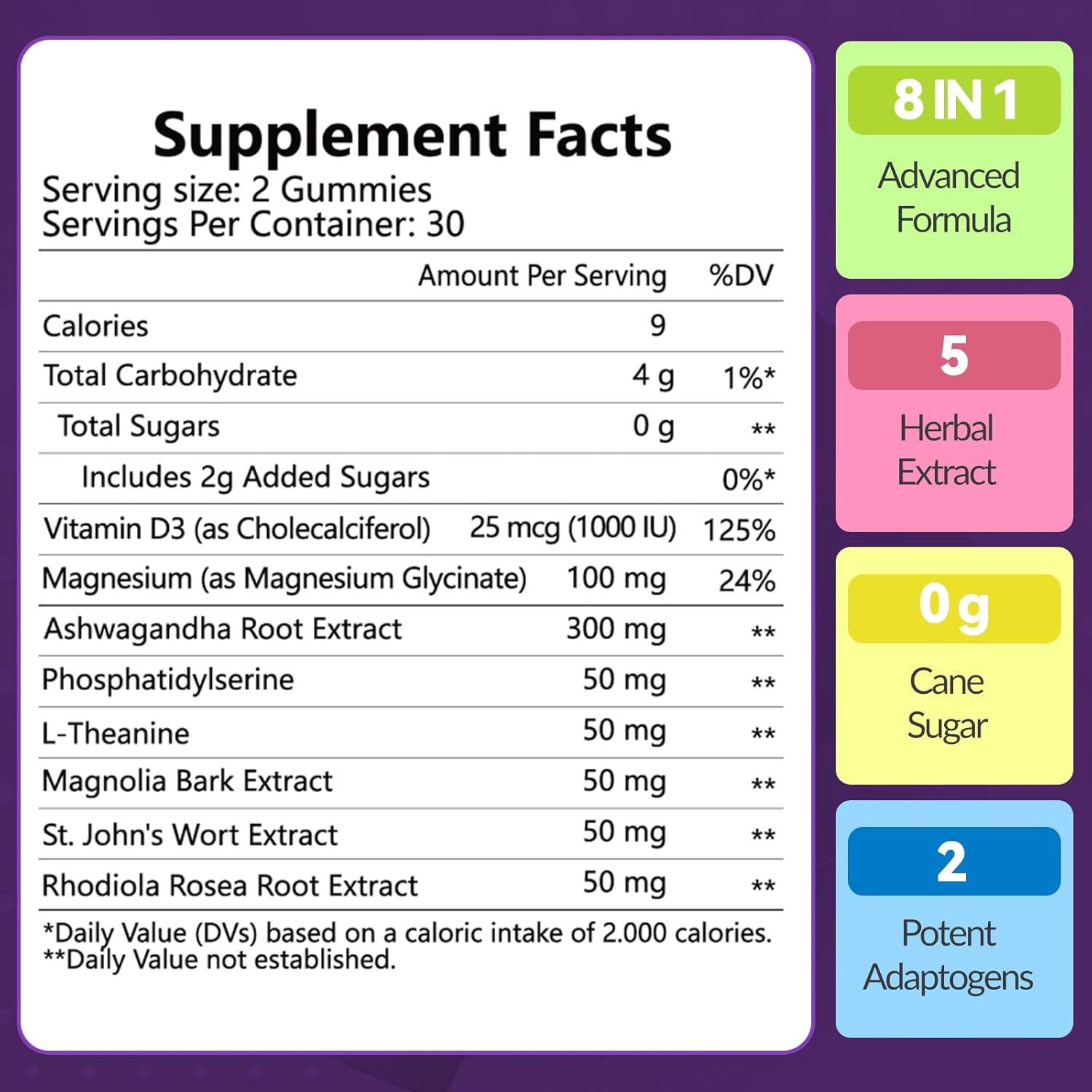 Women's Cortisol Support Gummies with Phosphatidylserine & Ashwagandha - Stress Relief & Magnesium - Vegan & Sugar Free - 60 Count
