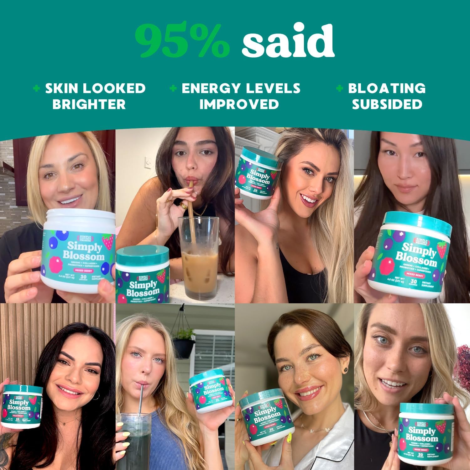Women's Daily Greens & Superfood Powder with Collagen & Probiotics for Digestive Health & Bloating Relief - 30 Day Supply