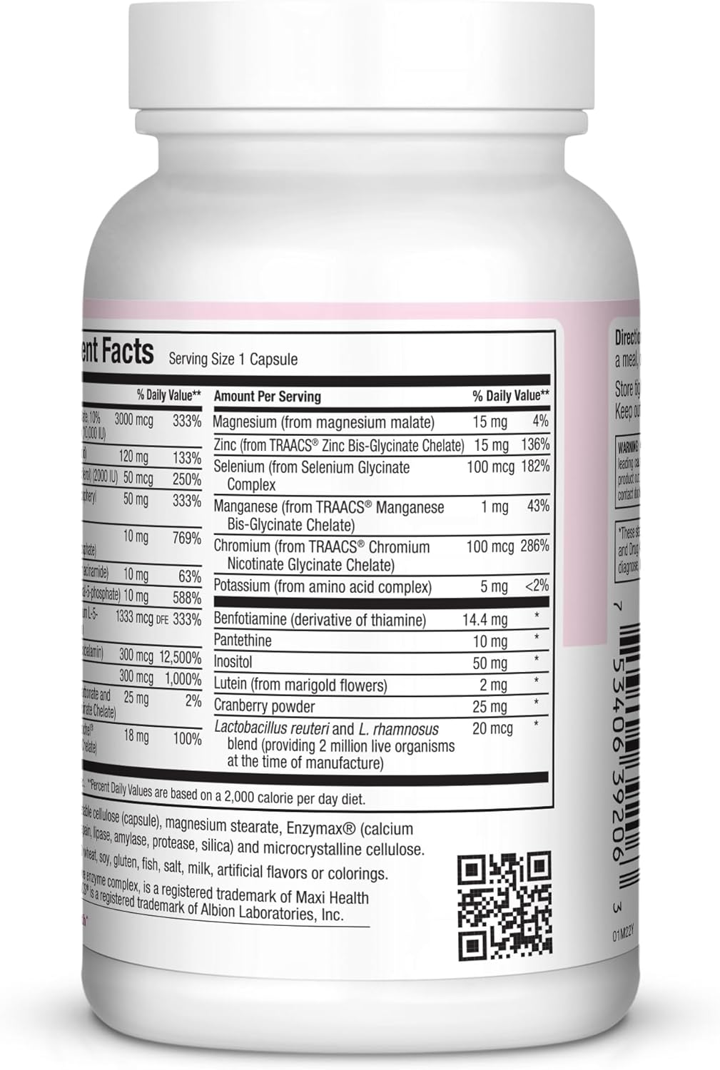 Women's Daily Multivitamin with Biotin, Vitamins A-E, Calcium, Zinc, Lutein, Magnesium, Folate - Supports Gut Health - Natural, Non-GMO, Gluten & Dairy Free - Kosher.
