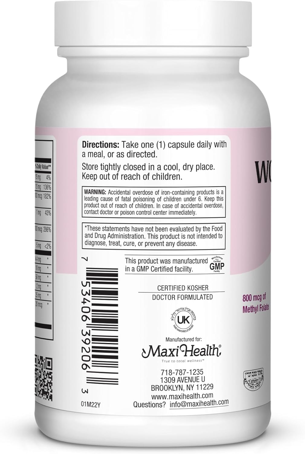 Women's Daily Multivitamin with Biotin, Vitamins A-E, Calcium, Zinc, Lutein, Magnesium, Folate - Supports Gut Health - Natural, Non-GMO, Gluten & Dairy Free - Kosher.