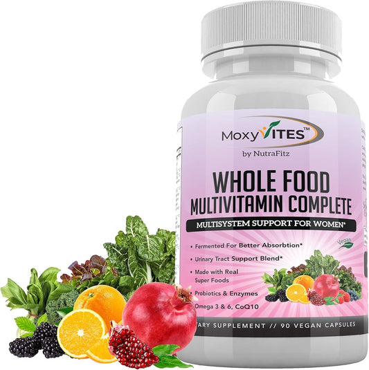 Women's Daily Multivitamin with Iron - 44 Organic Whole Food Nutrients - Complete Multisystem Support - 90 Vegan Capsules