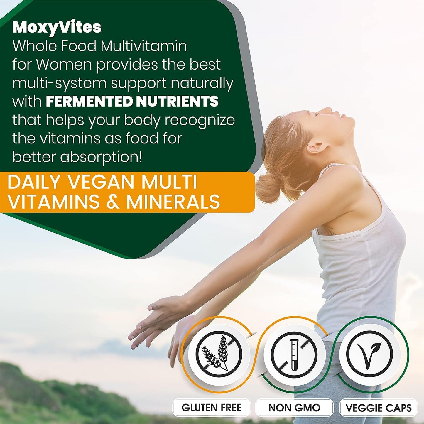 Women's Daily Multivitamin with Iron - 44 Organic Whole Food Nutrients - Complete Multisystem Support - 90 Vegan Capsules