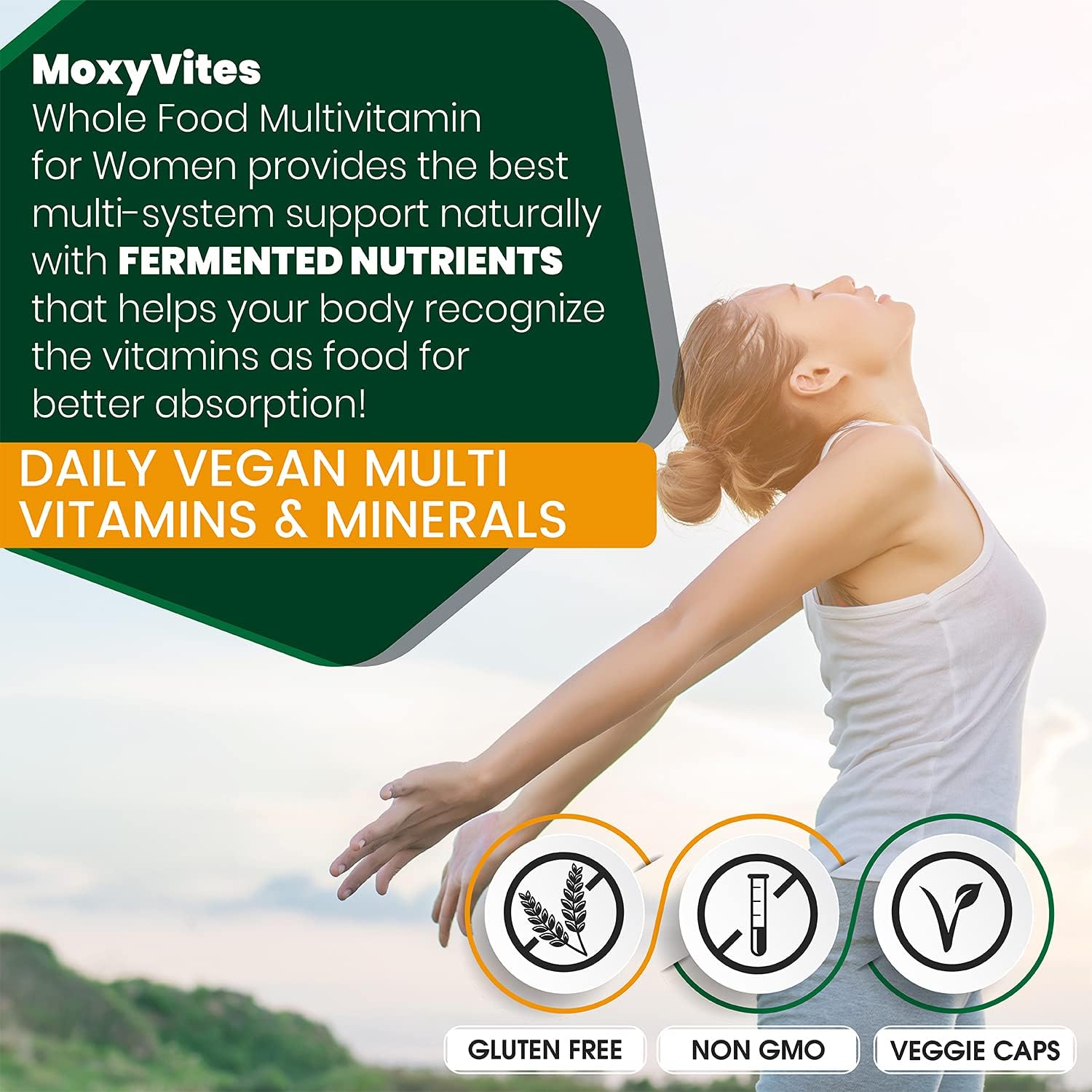 Women's Daily Multivitamin with Iron - 44 Organic Whole Food Nutrients - Complete Multisystem Support - 90 Vegan Capsules