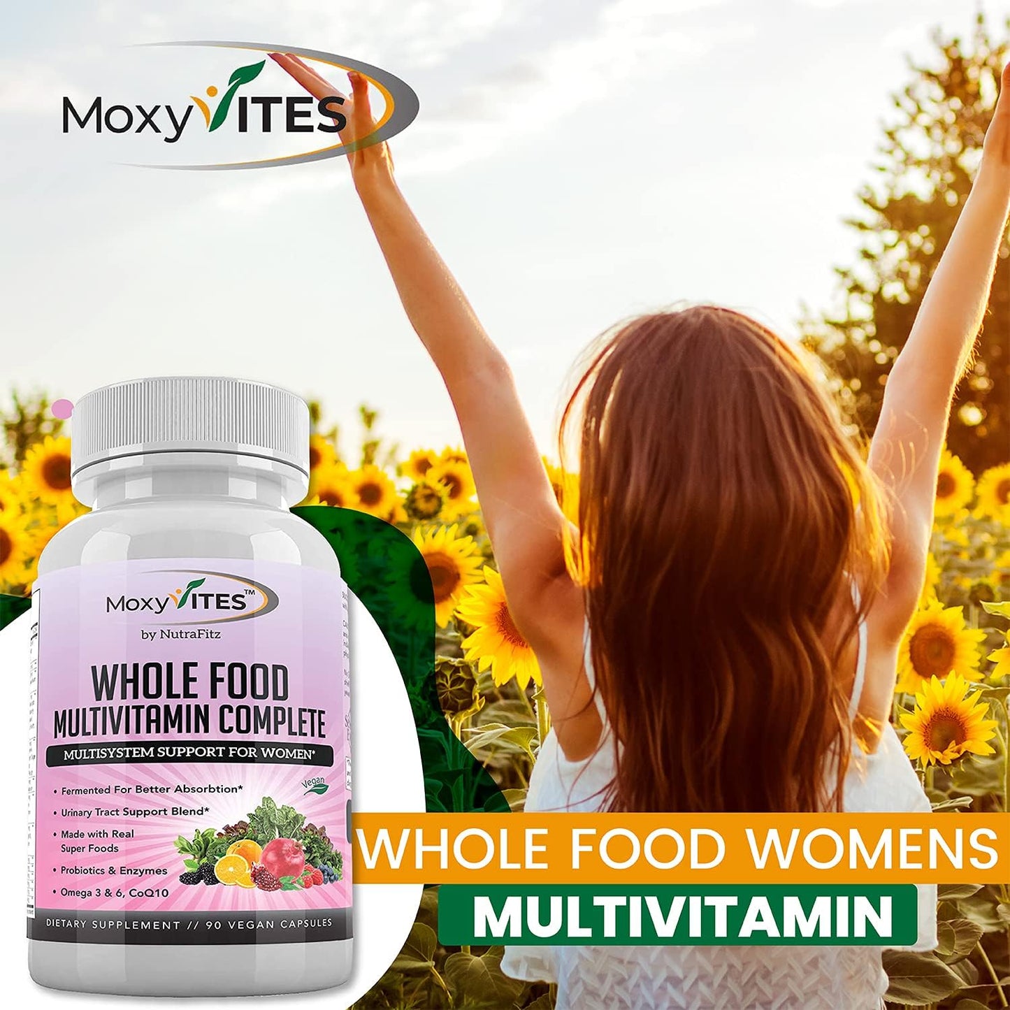 Women's Daily Multivitamin with Iron - 44 Organic Whole Food Nutrients - Complete Multisystem Support - 90 Vegan Capsules