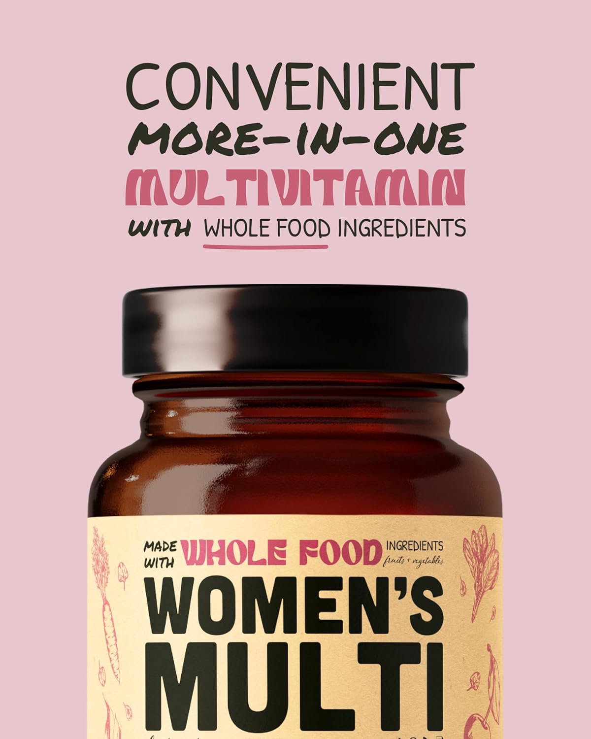 Women's Daily Multivitamin with Methylated B Complex, Vitamin B12, Folate, and Organic Whole Food Ingredients - Vegan, Non-GMO - 60 Capsules