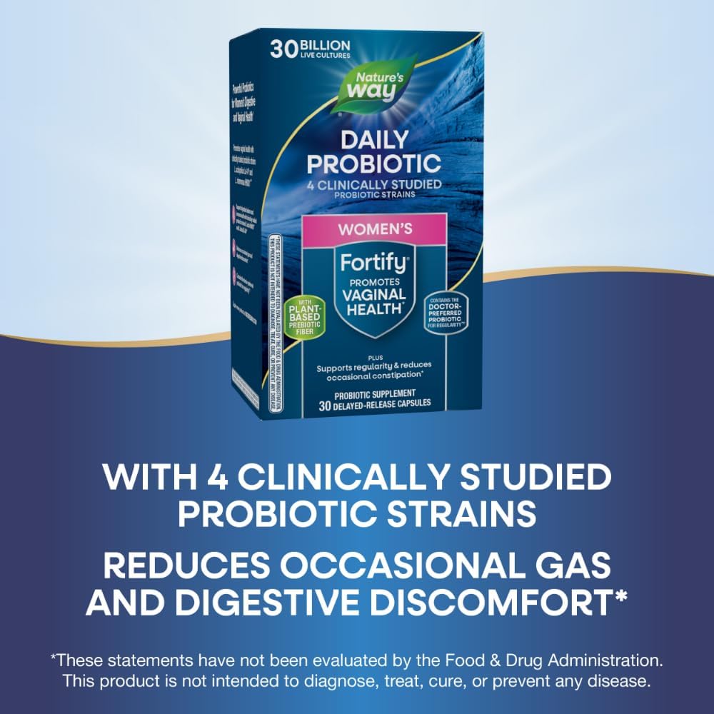 Women's Daily Probiotic - 30 Billion Live Cultures, 10 Strains, Prebiotics - Digestive & Immune Health Support - No Refrigeration - 30 Capsules