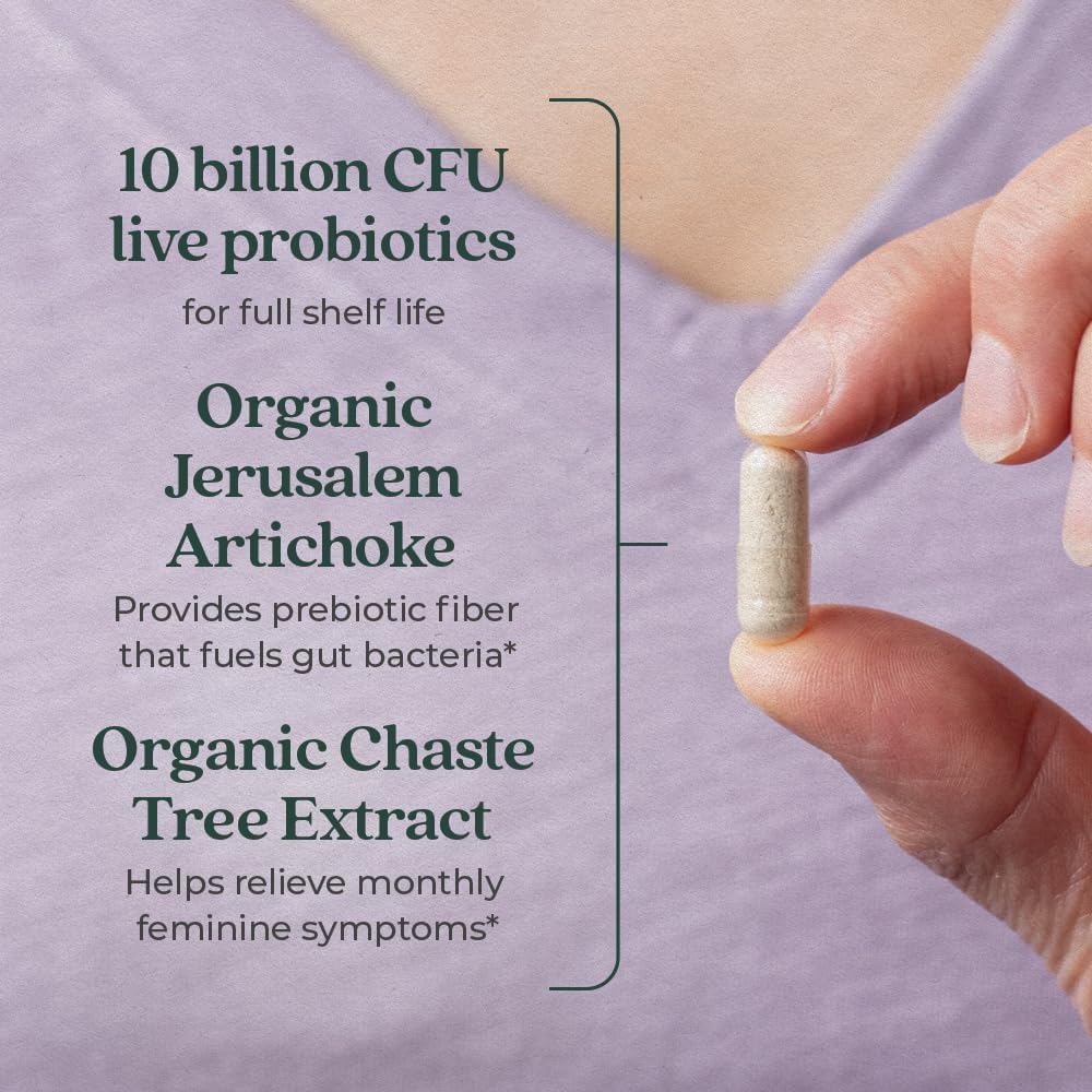Women's Daily Probiotic Supplement - 30 Count, Vegan & Non-GMO Formula with Prebiotics - 1 Month Supply