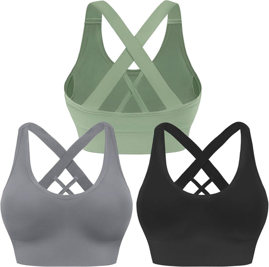 Women's Evercute Padded Sports Bra with Medium Support and Criss Cross Straps for Yoga and Exercise