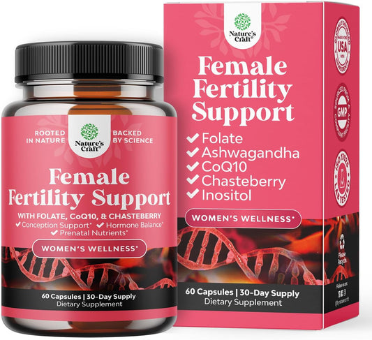 Women's Fertility Supplement with Prenatal Multivitamins - Female Support for Faster Conception with Choline, Inositol, Folate, Chasteberry, and CoQ10 Blend