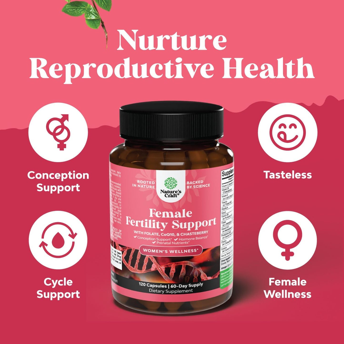Women's Fertility Support Supplement with Prenatal Multivitamins - Herbal Blend for Faster Conception - Choline, Inositol, Folate, Chasteberry, CoQ10