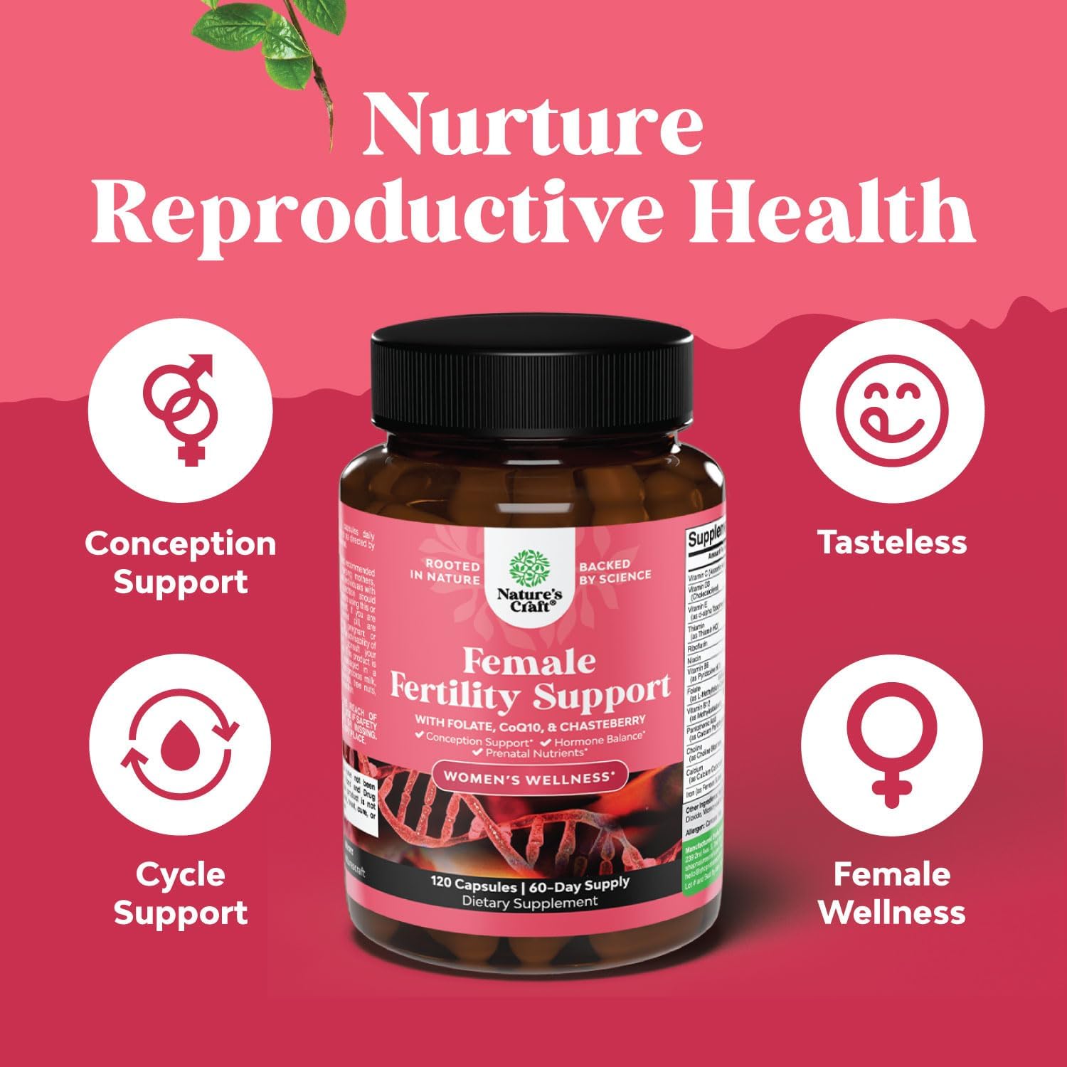 Women's Fertility Support Supplement with Prenatal Multivitamins - Herbal Blend for Faster Conception - Choline, Inositol, Folate, Chasteberry, CoQ10