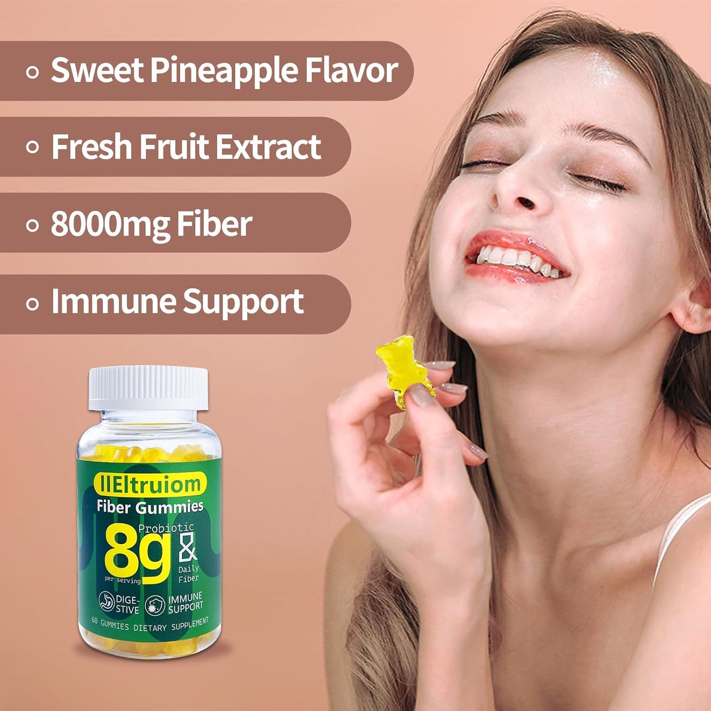 Women's Fiber Gummies with Potassium & Vitamin K1 - 8g Soluble Fiber, Vegan, Gelatin Free - 60 Count