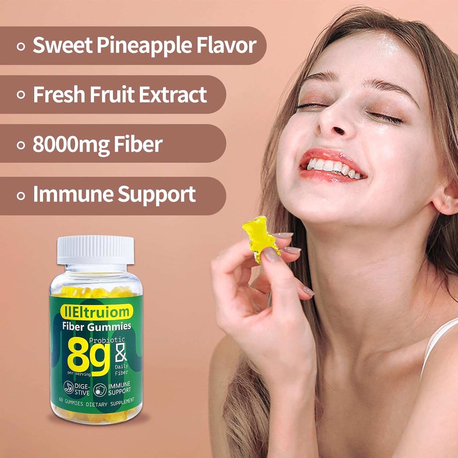 Women's Fiber Gummies with Potassium & Vitamin K1 - 8g Soluble Fiber, Vegan, Gelatin Free - 60 Count