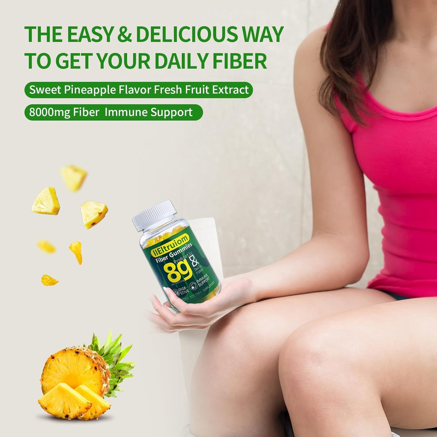 Women's Fiber Gummies with Potassium & Vitamin K1 - 8g Soluble Fiber, Vegan, Gelatin Free - 60 Count