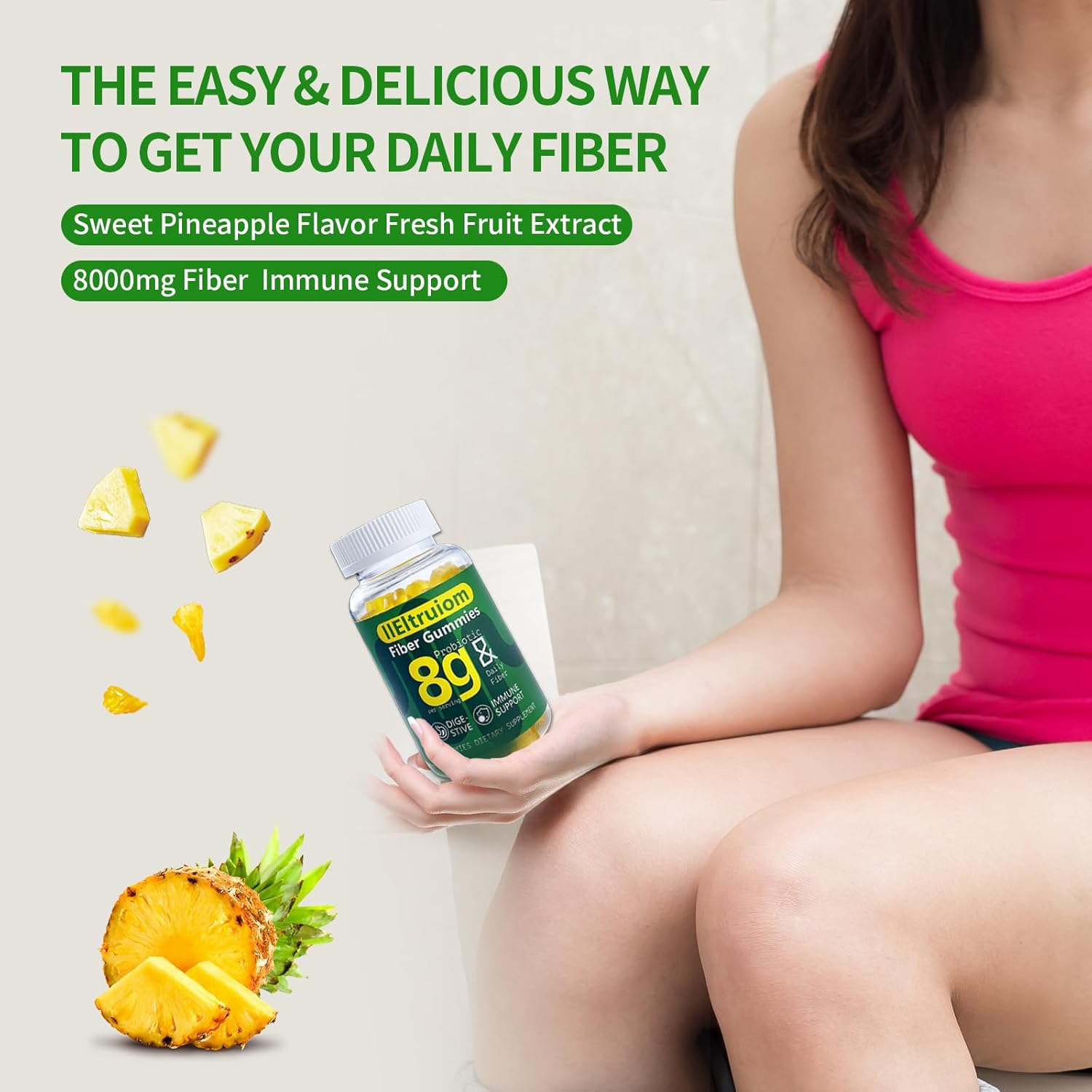 Women's Fiber Gummies with Potassium & Vitamin K1 - 8g Soluble Fiber, Vegan, Gelatin Free - 60 Count