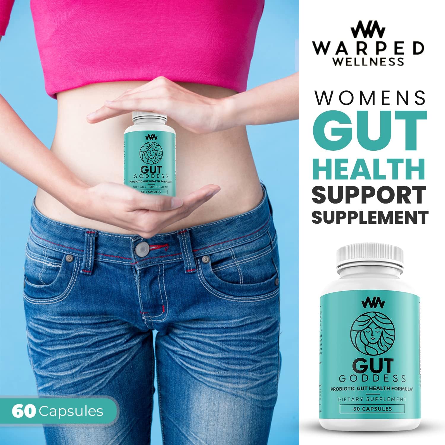 Women's Gut Health Support Supplement with Papain Enzyme - Female Probiotic Digestive Vitamin for Digestion Support by Warped Wellness