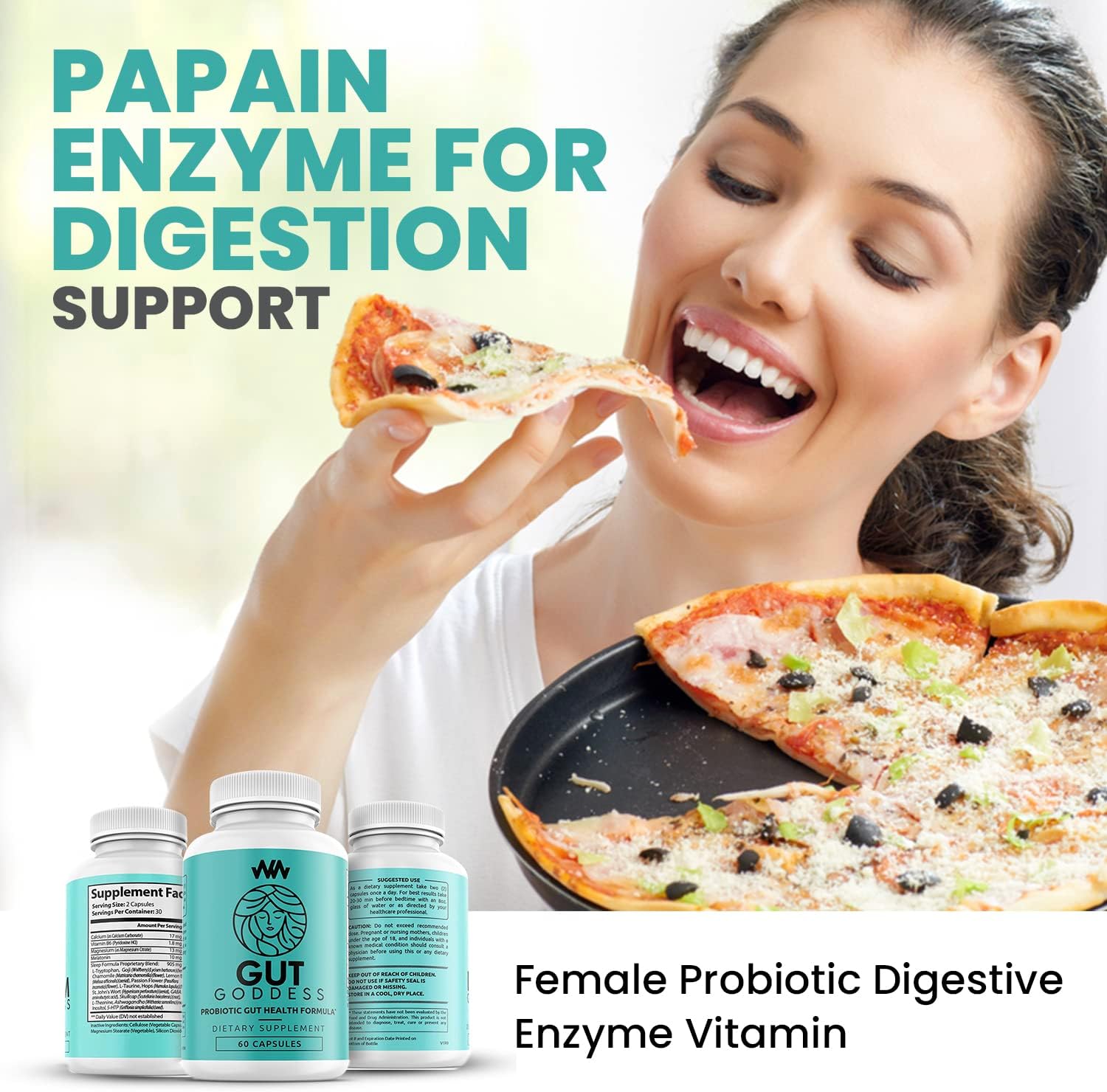 Women's Gut Health Support Supplement with Papain Enzyme - Female Probiotic Digestive Vitamin for Digestion Support by Warped Wellness