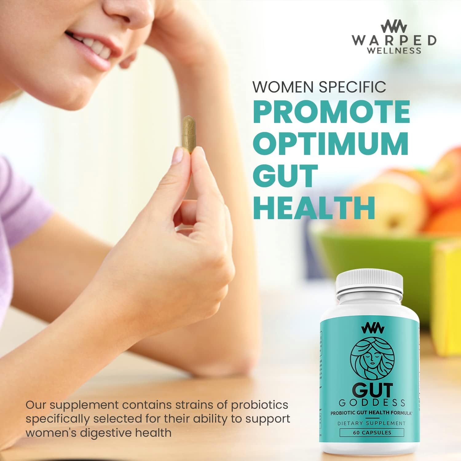 Women's Gut Health Support Supplement with Papain Enzyme - Female Probiotic Digestive Vitamin for Digestion Support by Warped Wellness