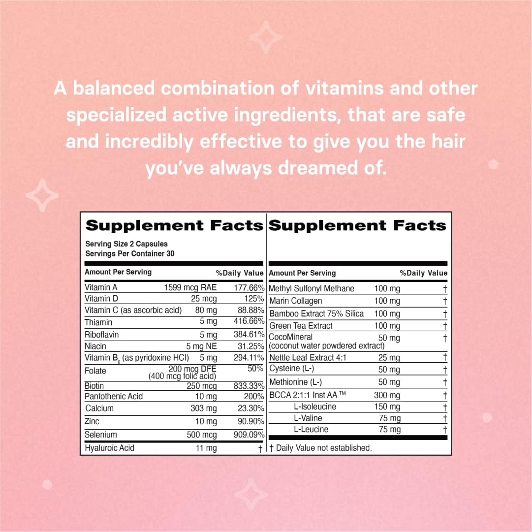 Women's Hair Growth Capsules with Biotin - Natural and Non-GMO Hair Vitamins for Hair Loss and Growth - 60 Count Hair Pills Supplement for Healthy Hair