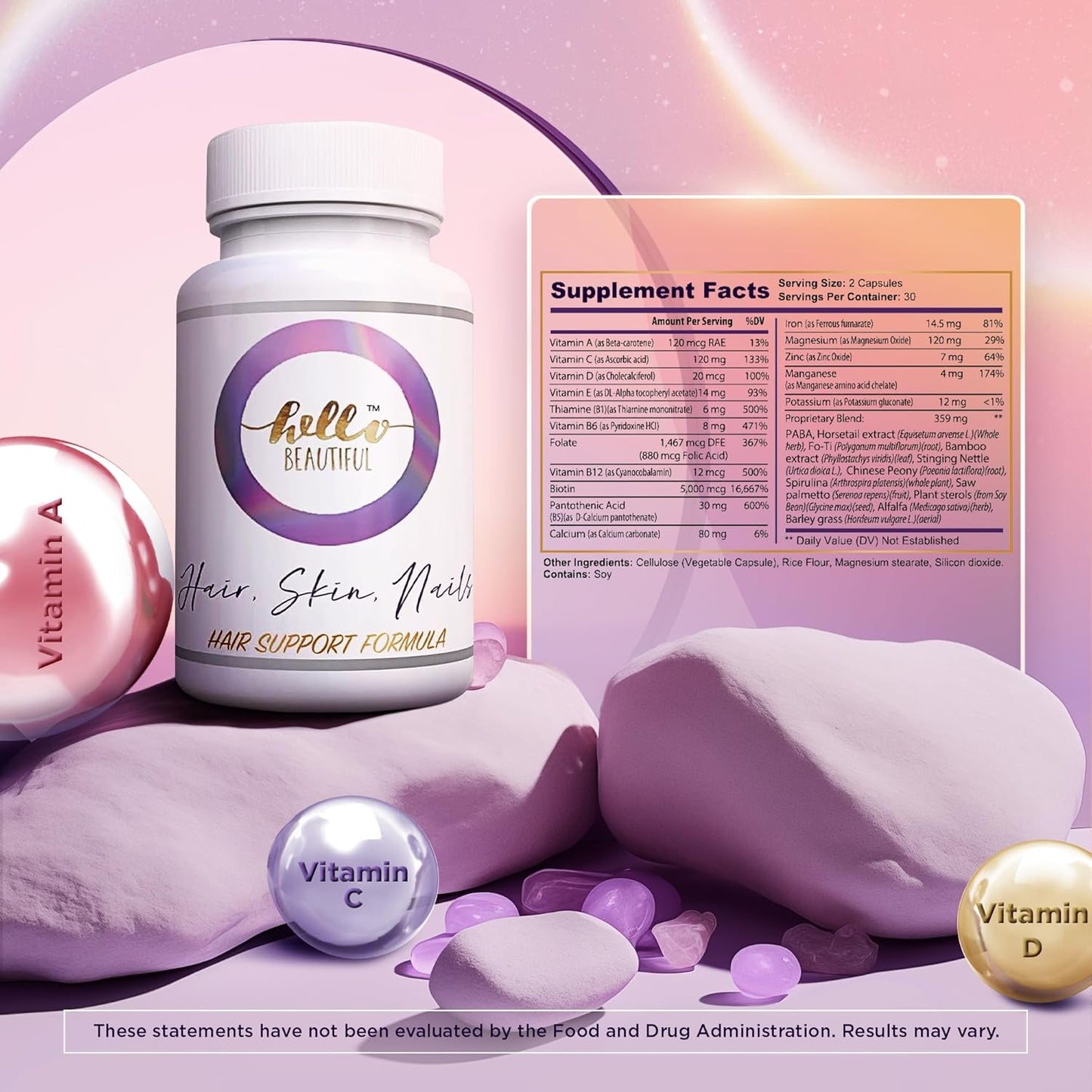 Women's Hair, Skin, and Nails Vitamins - Biotin Supplement for Hair Growth and Nail Health - Energy Boosting Formula with 5000 mcg - Promotes Healthy Hair Growth and Stronger Nails