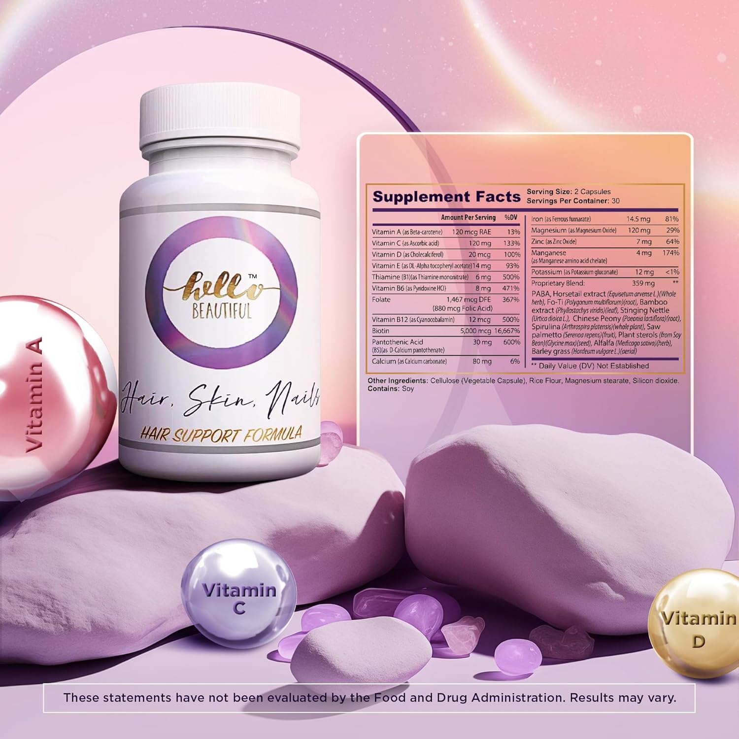 Women's Hair, Skin, and Nails Vitamins - Biotin Supplement for Hair Growth and Nail Health - Energy Boosting Formula with 5000 mcg - Promotes Healthy Hair Growth and Stronger Nails