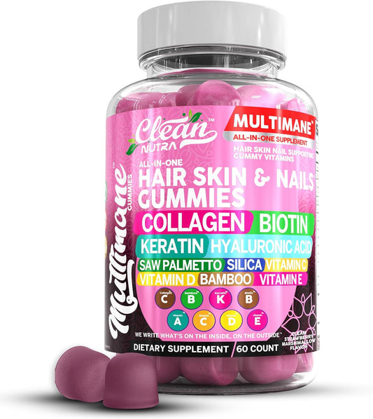 Women's Hair, Skin, and Nails Vitamins Gummies with Biotin, Collagen, Keratin, and Hyaluronic Acid - Vegan Formula with Vitamin A, C, D3, E, Folate, Saw Palmetto, and Silica