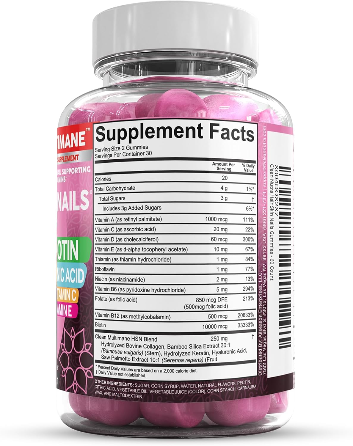 Women's Hair, Skin, and Nails Vitamins Gummies with Biotin, Collagen, Keratin, and Hyaluronic Acid - Vegan Formula with Vitamin A, C, D3, E, Folate, Saw Palmetto, and Silica