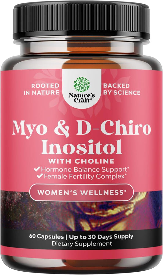 Women's Hormone Balance Capsules with Myo-Inositol & D-Chiro Inositol - Choline Supplement for Menstrual Cycle, Fertility, Hormonal Balance - 60 Capsules