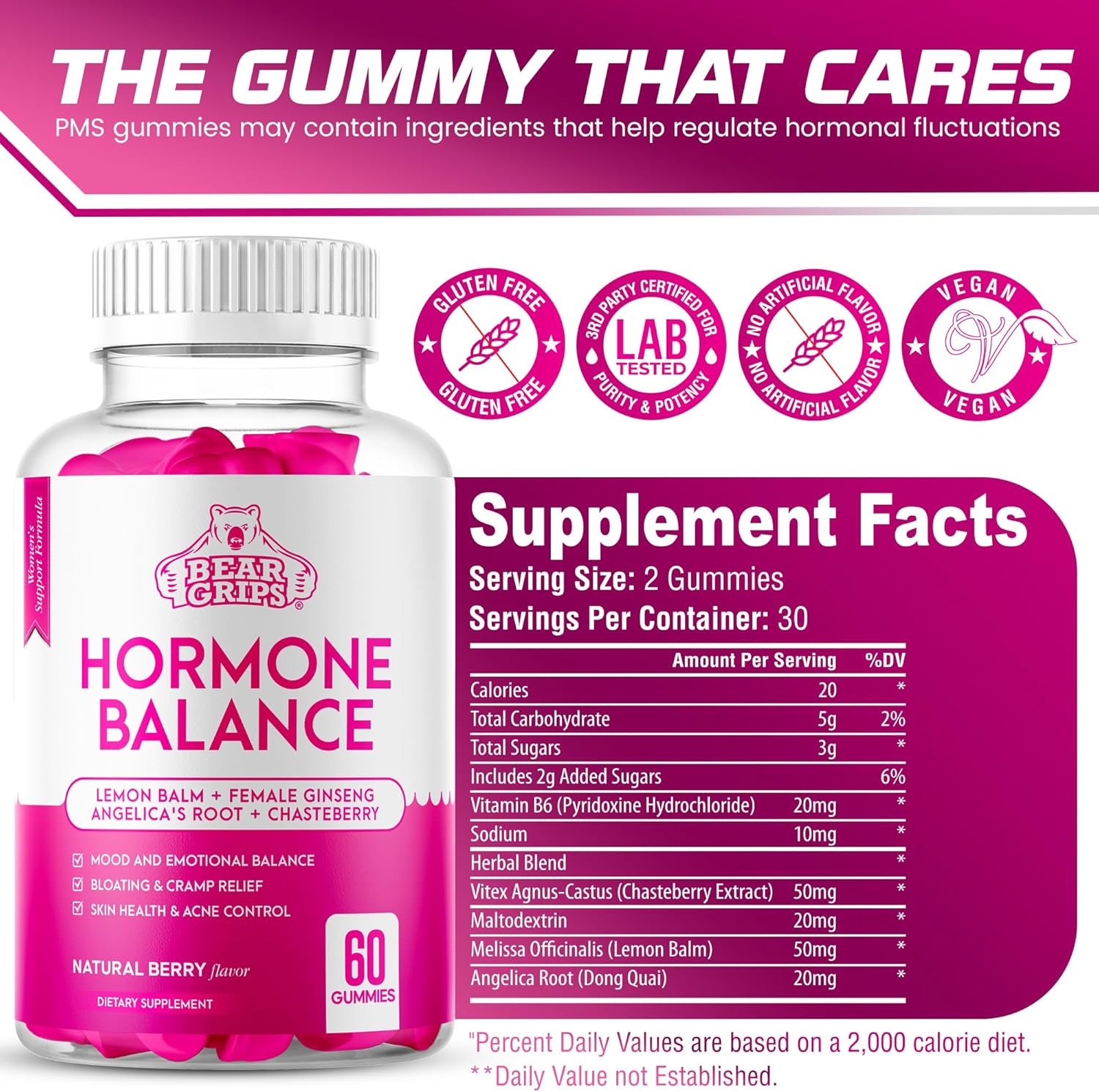 Women's Hormone Balance Gummies - PMS and Bloating Relief, Menopause Support Complex, Natural Cramp Relief for Women