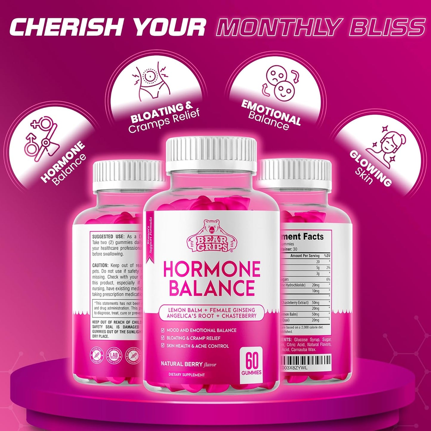 Women's Hormone Balance Gummies - PMS and Bloating Relief, Menopause Support Complex, Natural Cramp Relief for Women