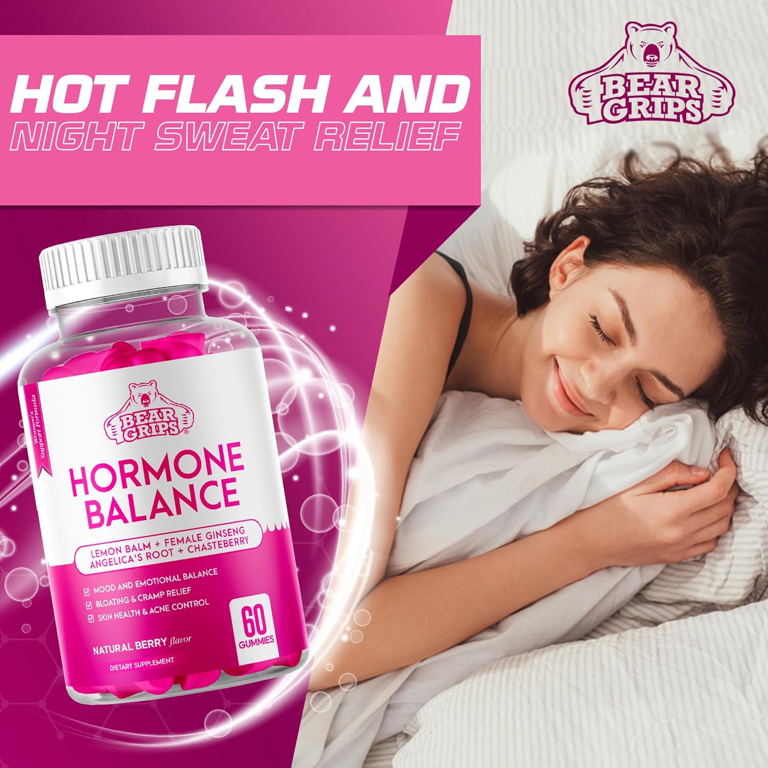 Women's Hormone Balance Gummies - PMS and Bloating Relief, Menopause Support Complex, Natural Cramp Relief for Women