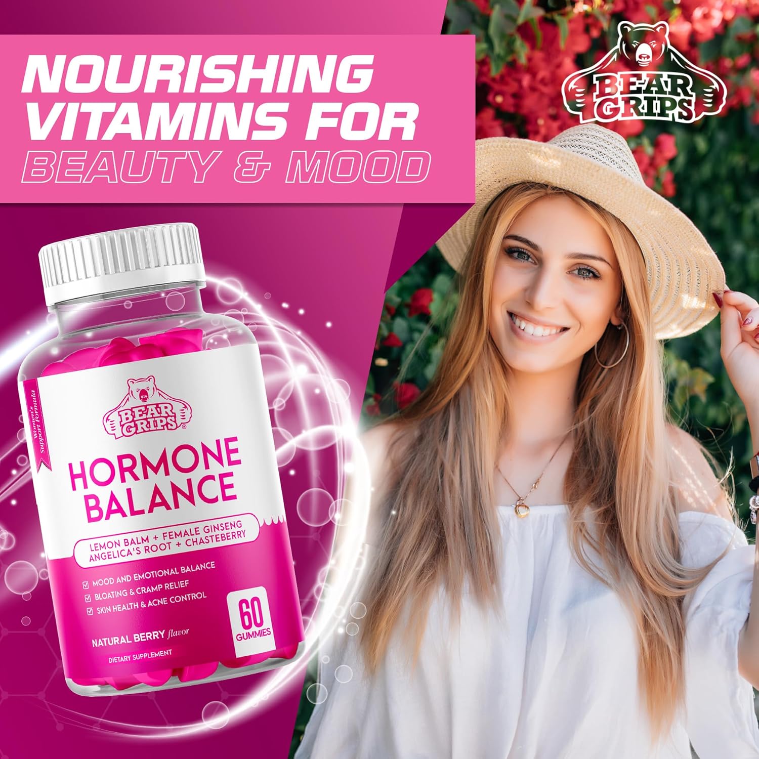 Women's Hormone Balance Gummies - PMS and Bloating Relief, Menopause Support Complex, Natural Cramp Relief for Women