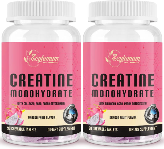 Women's Hydrolyzed Collagen Creatine Monohydrate Supplement with BCAA - Non-GMO & Sugar Free, 60 Servings