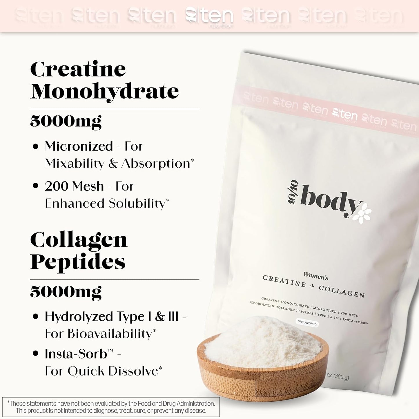 Women's Lean Muscle Growth & Booty Gain Combo: Creatine + Collagen - Supports Energy & Recovery - Unflavored, 30 Servings