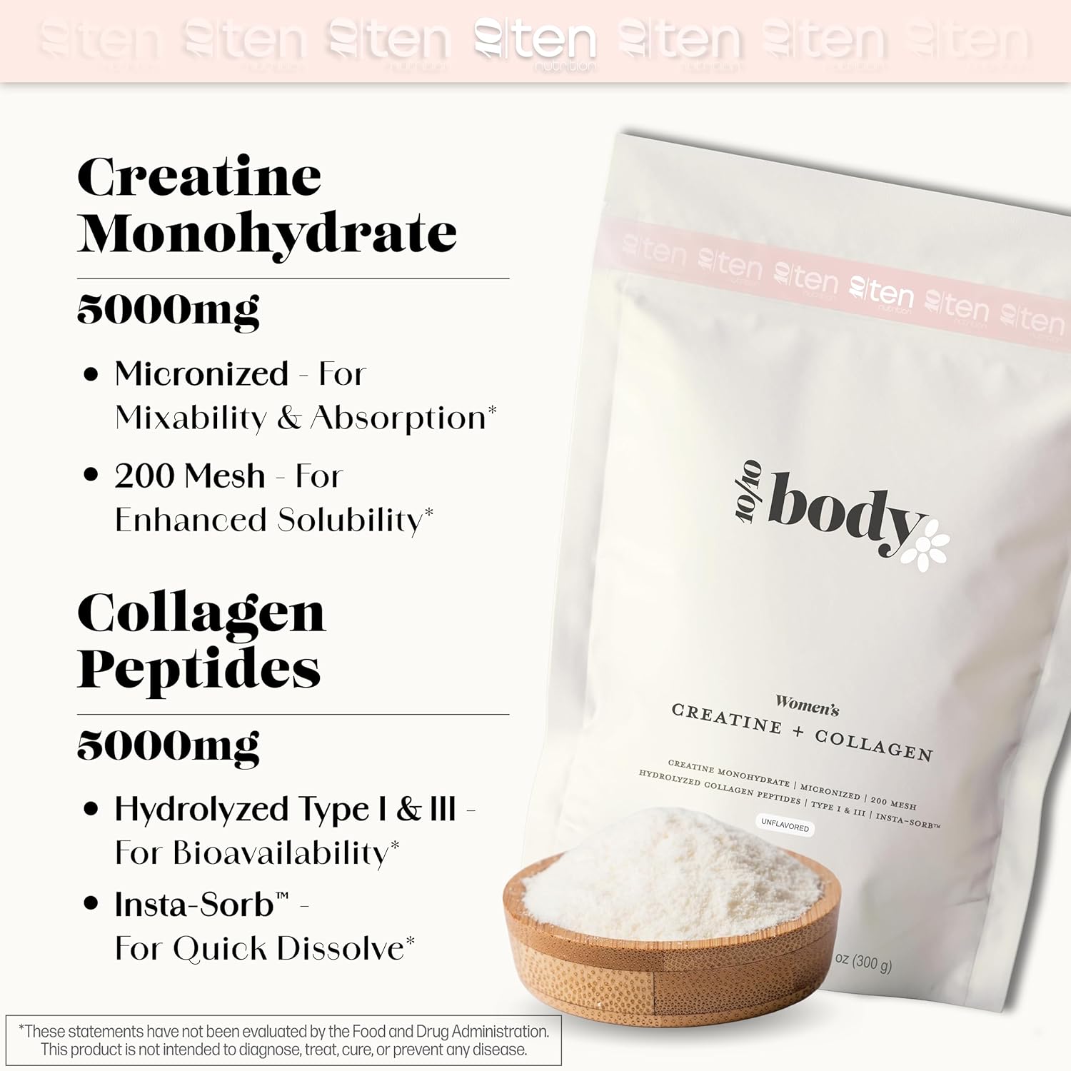 Women's Lean Muscle Growth & Booty Gain Combo: Creatine + Collagen - Supports Energy & Recovery - Unflavored, 30 Servings