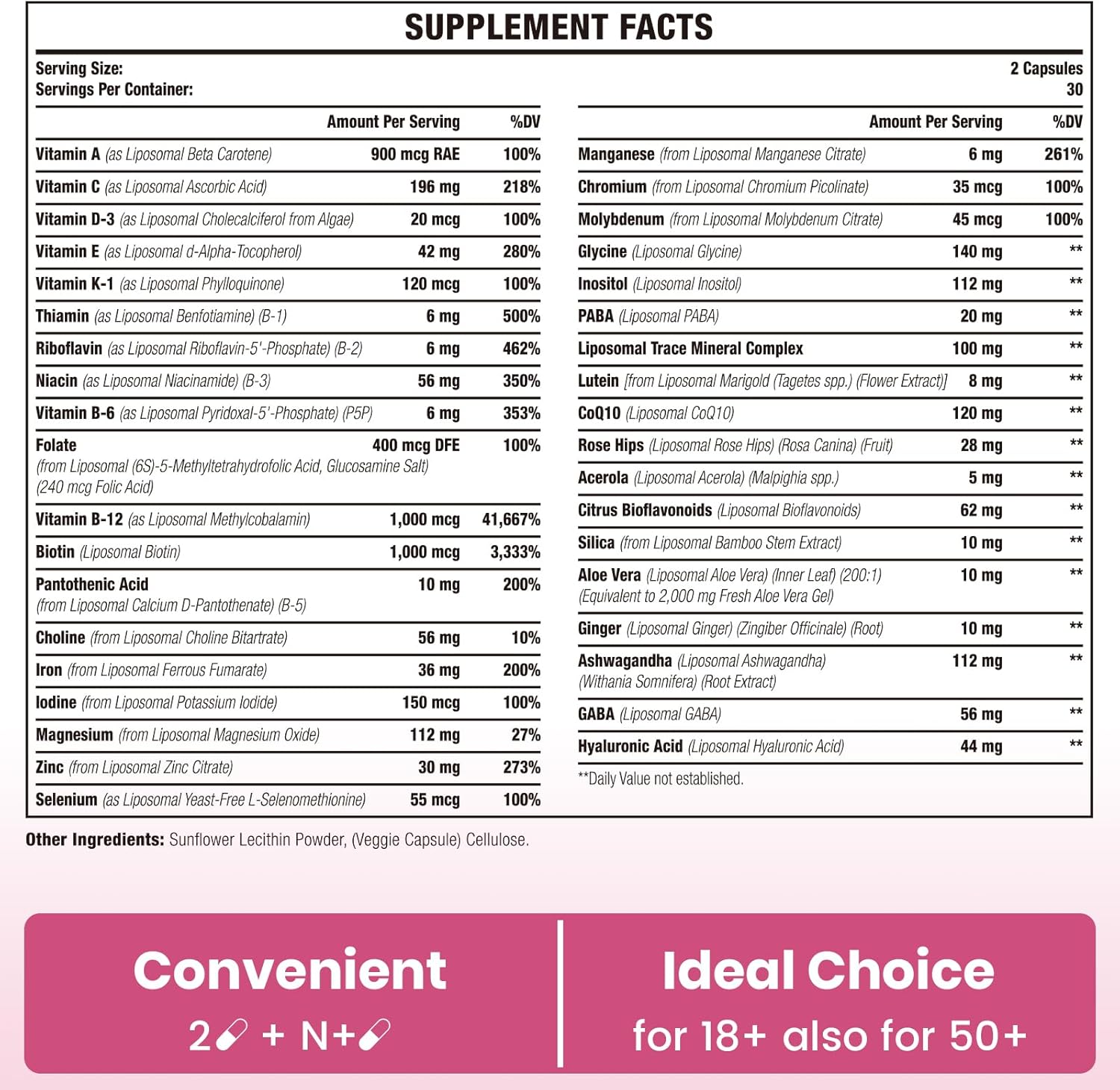 Womens Liposomal Multivitamin 1400MG with Iron & Vitamins A, C, D, E, B Complex - Immune Health & Skin Support, 600 Vegan Capsules
