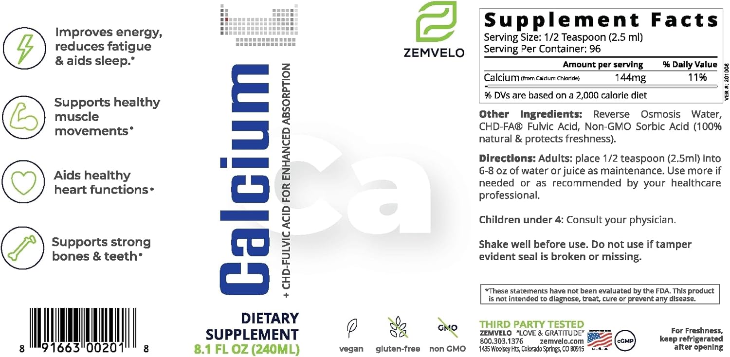 Women's Liquid Ionic Calcium Supplement for Fast Absorption - Supports Bone & Teeth Health - Easy to Digest - Zemvelo