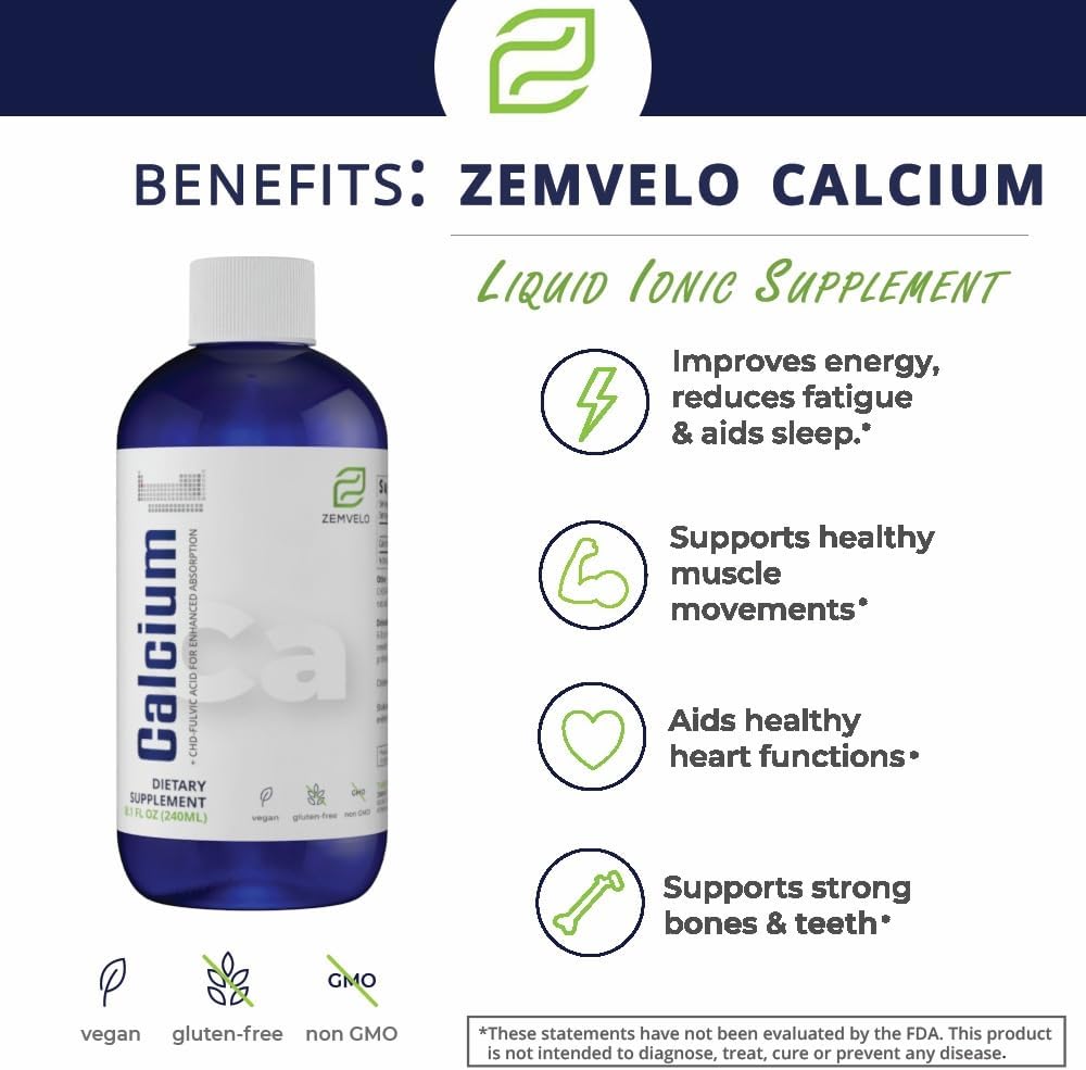 Women's Liquid Ionic Calcium Supplement for Fast Absorption - Supports Bone & Teeth Health - Easy to Digest - Zemvelo