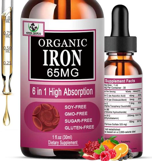 Women's Liquid Iron Supplement with Vitamin C, B12, B6 - High Absorption Blood Builder Drops for Immune Support - Non-GMO, Gluten Free