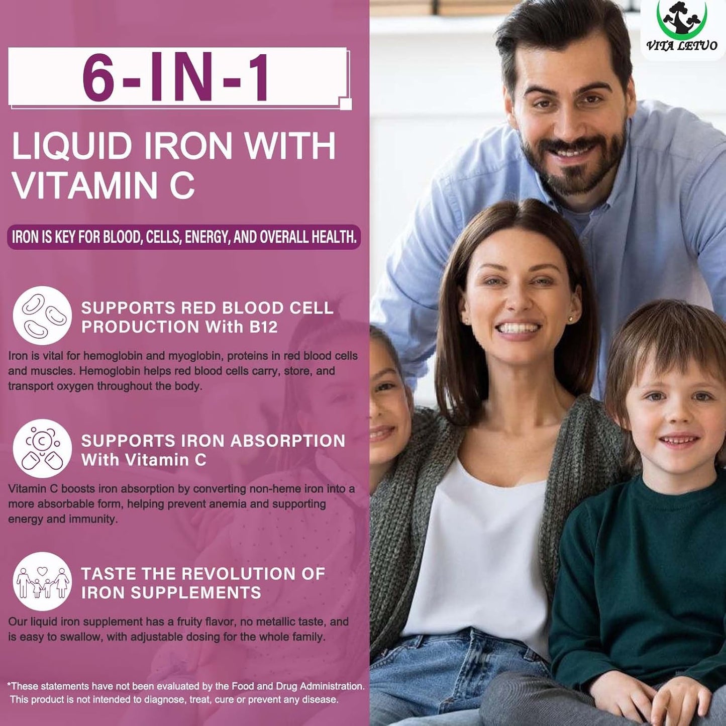 Women's Liquid Iron Supplement with Vitamin C, B12, B6 - High Absorption Blood Builder Drops for Immune Support - Non-GMO, Gluten Free
