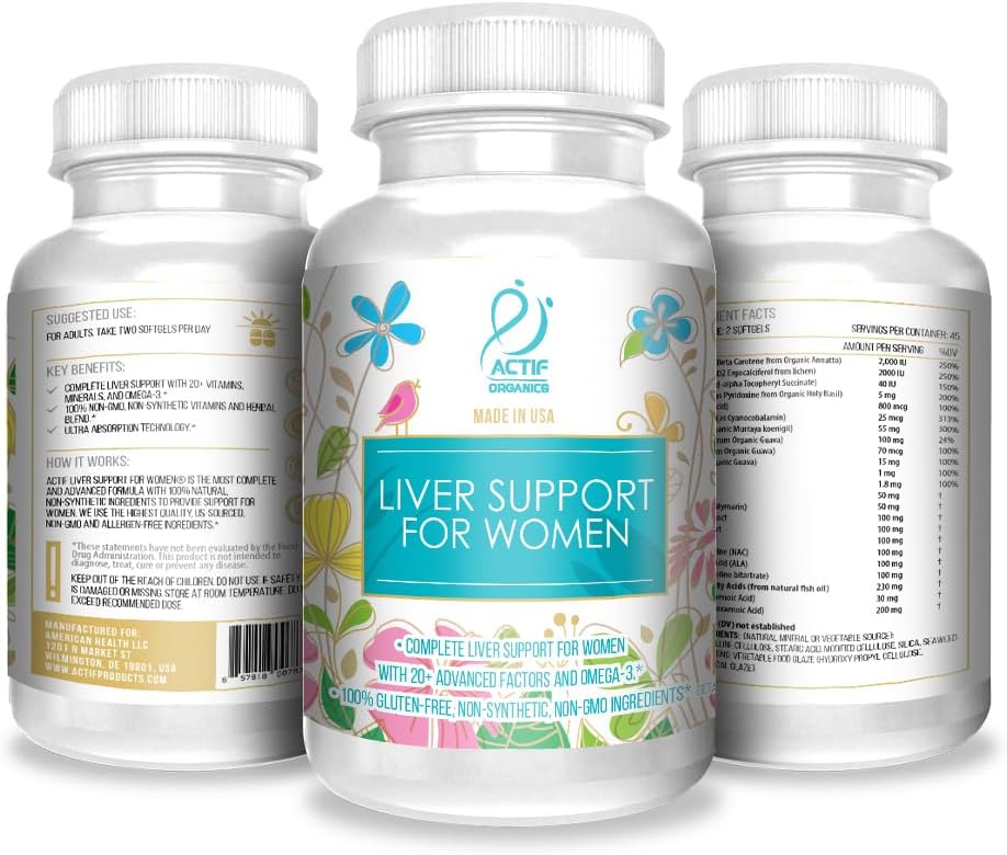 Women's Liver Support Supplement with 20+ Advanced Factors and Omega-3 - Non GMO, Made in USA, 90 Count