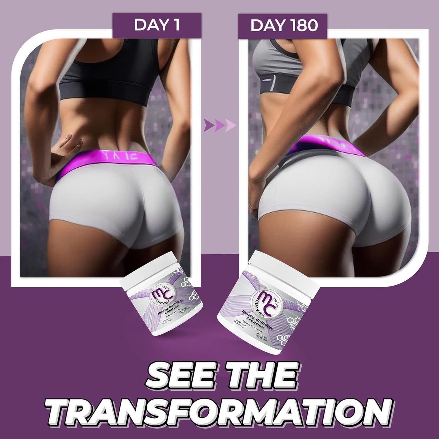 Women's Major Curves Booty Building Creatine Powder - Micronized Monohydrate for Maximum Absorption - Unflavored Peach Builder